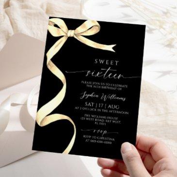 elegant gold bow sweet 16 birthday invitation