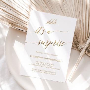 elegant gold calligraphy surprise party invitation