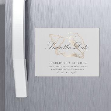 elegant gold conch shell wedding save the date magnetic invitation