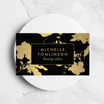 elegant gold floral pattern on black designer business invitations