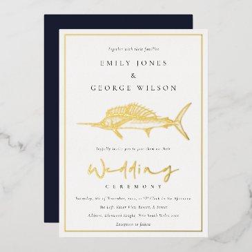 elegant gold foil navy marline fish wedding foil invitation