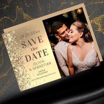 elegant gold glitter photo wedding save the date