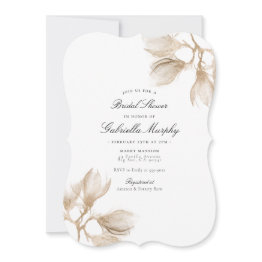 Small Elegant Gold Magnolia Bridal Shower Invitation Front View
