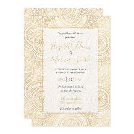 Small Elegant Gold Mandala Sunflower White Pattern Invitation Front View
