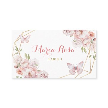 elegant gold pink floral girl quinceañera place invitations