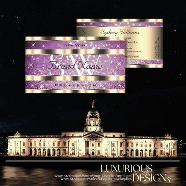 elegant gold purple glitter sparkle stars monogram business invitations
