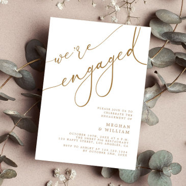 elegant gold script we're engaged engagement party invitation