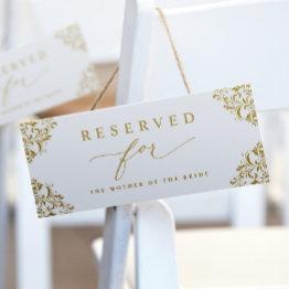Small Elegant Gold Wedding Reserved Chair Or Row Sign Front View