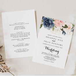 Small Elegant Gold Winter Floral Front & Back Wedding Invitation Front View