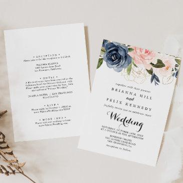 elegant gold winter floral front & back wedding invitation