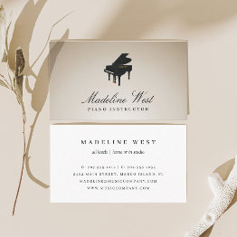 Small Elegant Golden Piano Instructor Music Teacher Business Invitations Front View