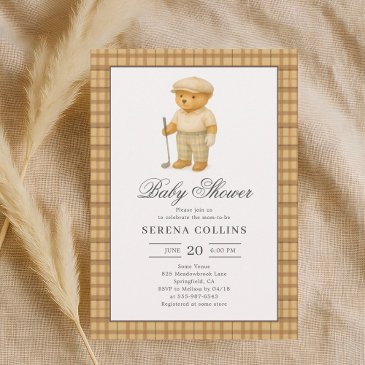 elegant golf polo bear beige baby shower invitation