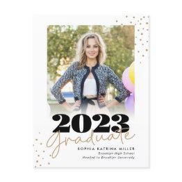Small Elegant Graduate Class Gold Dots Photo Graduation Announcement Postinvitations Front View