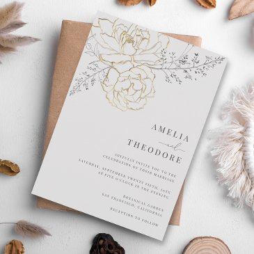 elegant gray gold floral wedding invitation