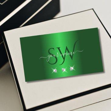 elegant green silver sparkling diamonds monogram business invitations