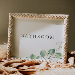 Small Elegant Greenery Wedding Bathroom Sign Invitation Front View