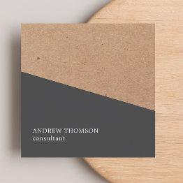 Small Elegant Grey Faux Kraft Geometric Consultant Square Business Invitations Front View