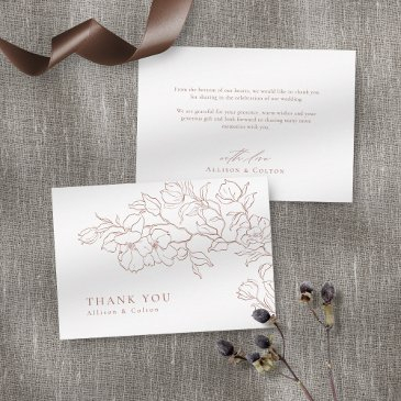 elegant hand drawn floral terracotta wedding thank you invitations