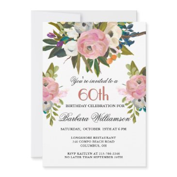 elegant handpainted floral 60th birthday party invitation