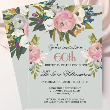 elegant handpainted floral 60th birthday party invitation