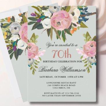 elegant handpainted floral 70th birthday party invitation