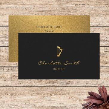 elegant harp gold & black professional musician business invitations