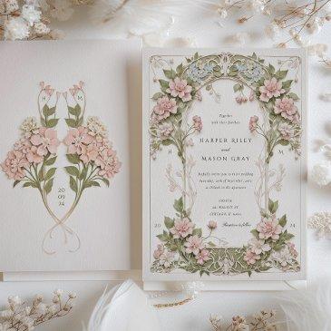 elegant hydrangea art nouveau wedding invitation