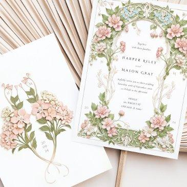 elegant hydrangea art nouveau wedding invitation