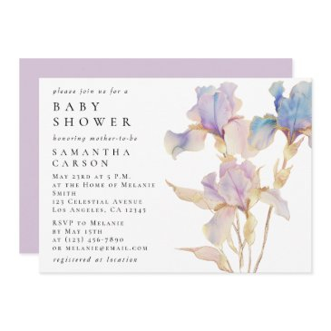 elegant iris floral watercolor baby shower invitation
