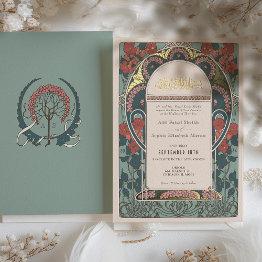 Small Elegant Islamic Ruby & Emerald Muslim Wedding Foil Invitation Front View