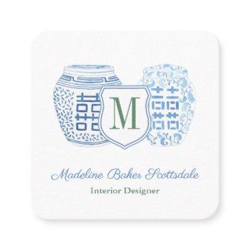 elegant lady chinoiserie monogram square business invitations