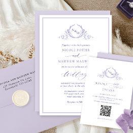 Small Elegant Lavender Monogram Wedding Invitation Front View