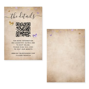elegant light purple gold butterfly rsvp qr code enclosure invitations