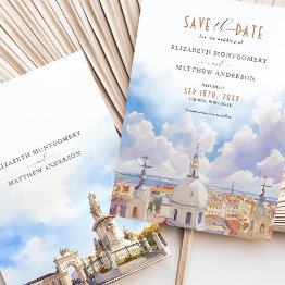 Small Elegant Lisbon Portugal Save The Date Wedding Invitations Front View