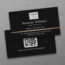 Small Elegant Logo Qr Code Golden Gradient Divider Black Business Invitations Front View