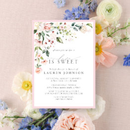 Small Elegant Love Is Sweet Pink Floral Bridal Shower Invitation Front View