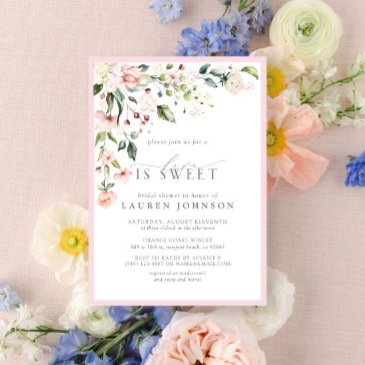 elegant love is sweet pink floral bridal shower invitation