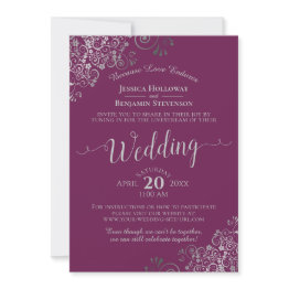 Small Elegant Magenta Plum & Silver Wedding Livestream Invitation Front View