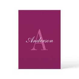 Small Elegant Magenta Red, Pink & White Name & Monogram Invitation Front View