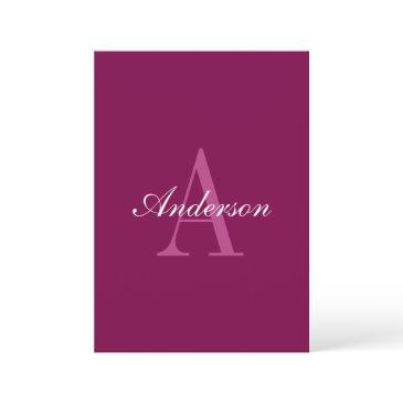 elegant magenta red, pink & white name & monogram invitation