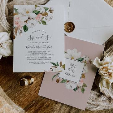 elegant magnolia | white and blush sip and see invitation