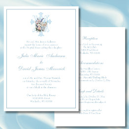 Small Elegant Marian Catholic Blue Wedding Invitation Front View