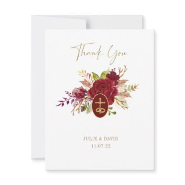 elegant marsala floral gold crucifix wedding thank thank you invitations
