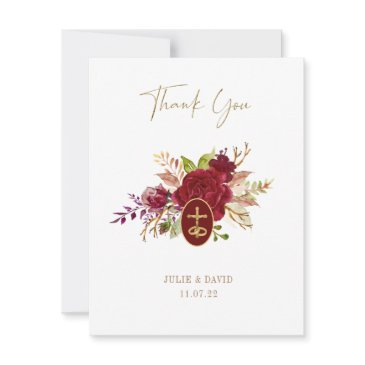 elegant marsala floral gold crucifix wedding thank you invitations