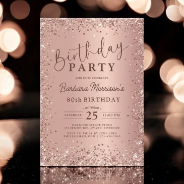 elegant metal rose gold glitter 80th birthday chic invitation