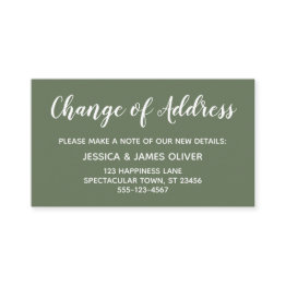 Small Elegant Minimal Change Of Address Olive Green Invitations Front View