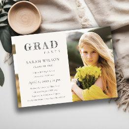 Small Elegant Minimal Clean Photo Graduation Party Invitation Front View