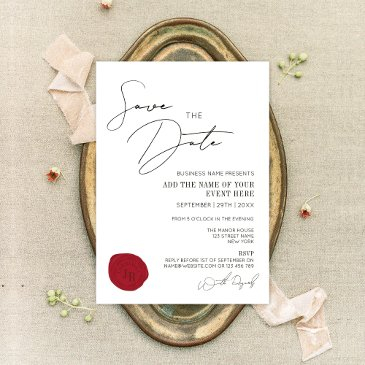 elegant minimal red wax stamp business initials invitation