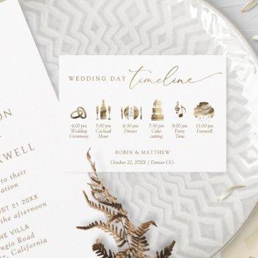 elegant minimal white and gold wedding timeline enclosure invitations