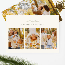 Small Elegant Minimalist 4 Photo Collage Script Happy Holiday Invitations Front View